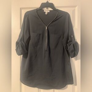 Calvin Klein Zip Front Roll Sleeve Button Top